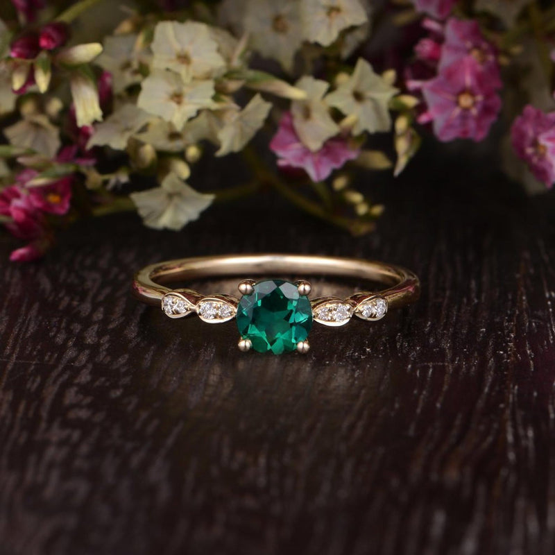 0.50ct Round Lab Grown Emerald Engagement Ring, Vintage Design, Choose Your Metal