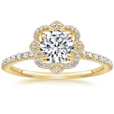1.00ct Vintage Round Cut Moissanite Halo Engagement Ring, Available in White Gold, Platinum, Rose Gold or Yellow Gold