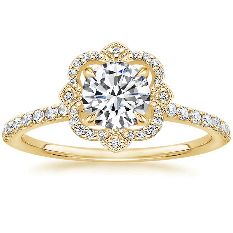 1.00ct Vintage Round Cut Moissanite Halo Engagement Ring, Available in White Gold, Platinum, Rose Gold or Yellow Gold