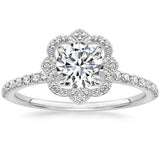 1.00ct Vintage Round Cut Moissanite Halo Engagement Ring, Available in White Gold, Platinum, Rose Gold or Yellow Gold