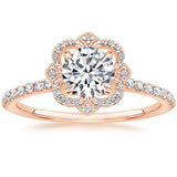 1.00ct Vintage Round Cut Moissanite Halo Engagement Ring, Available in White Gold, Platinum, Rose Gold or Yellow Gold