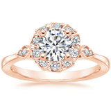 Lab-Diamond, Vintage Round Cut Halo Engagement Ring, Choose Your Stone Size and Metal