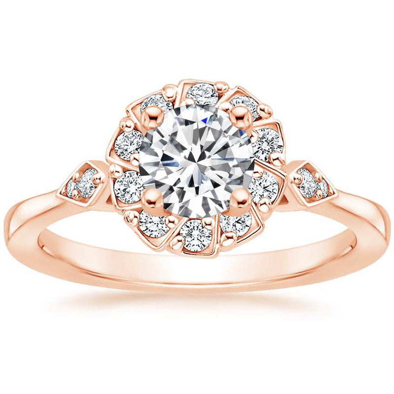 1.00ct Vintage Round Cut Moissanite Halo Engagement Ring, Available in White Gold, Platinum, Rose Gold or Yellow Gold