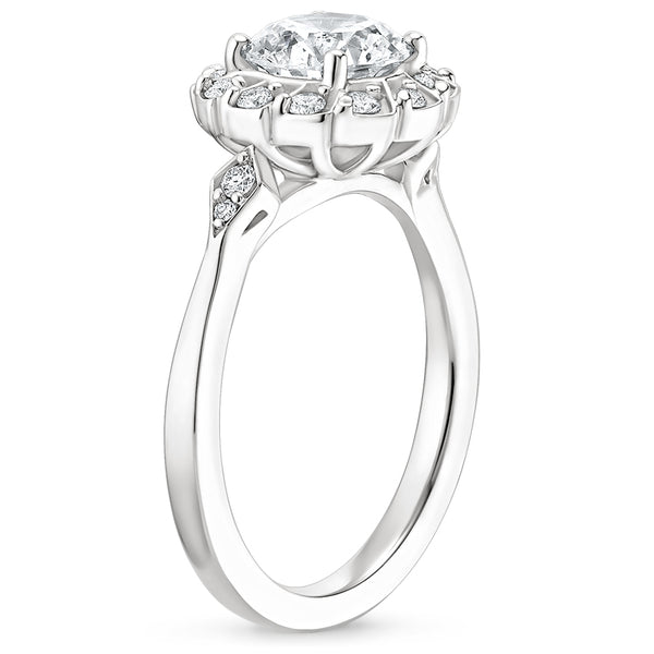 1.00ct Vintage Round Cut Moissanite Halo Engagement Ring, Available in White Gold, Platinum, Rose Gold or Yellow Gold