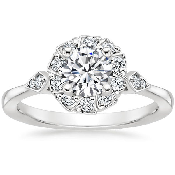 1.00ct Vintage Round Cut Moissanite Halo Engagement Ring, Available in White Gold, Platinum, Rose Gold or Yellow Gold