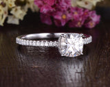 Cushion Cut Moissanite Engagement Ring, Hidden Halo Design, Choose Your Stone Size & Metal