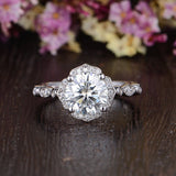 Round Cut Moissanite Engagement Ring, Art Deco Halo Design, Choose Your Stone Size & Metal