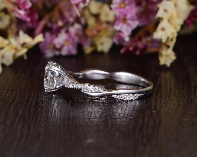 Round Cut Moissanite Engagement Ring, Vintage Twist Design, Choose Your Stone Size & Metal