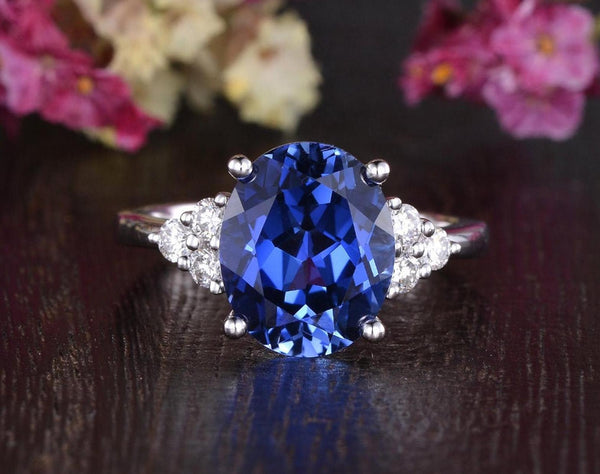 4.00ct Lab Created Blue Sapphire Ring, Art Deco Vintage Design, Oval Cut, Available In All Metal Types