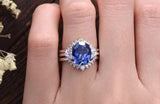 4.00ct Lab Created Blue Sapphire Ring Set, Art Deco Vintage Design, Oval Cut, Available In All Metal Types