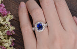 2.00ct Lab Created Blue Sapphire Engagement Ring, Art Deco Vintage Design, Cushion Cut, Available In All Metal Types