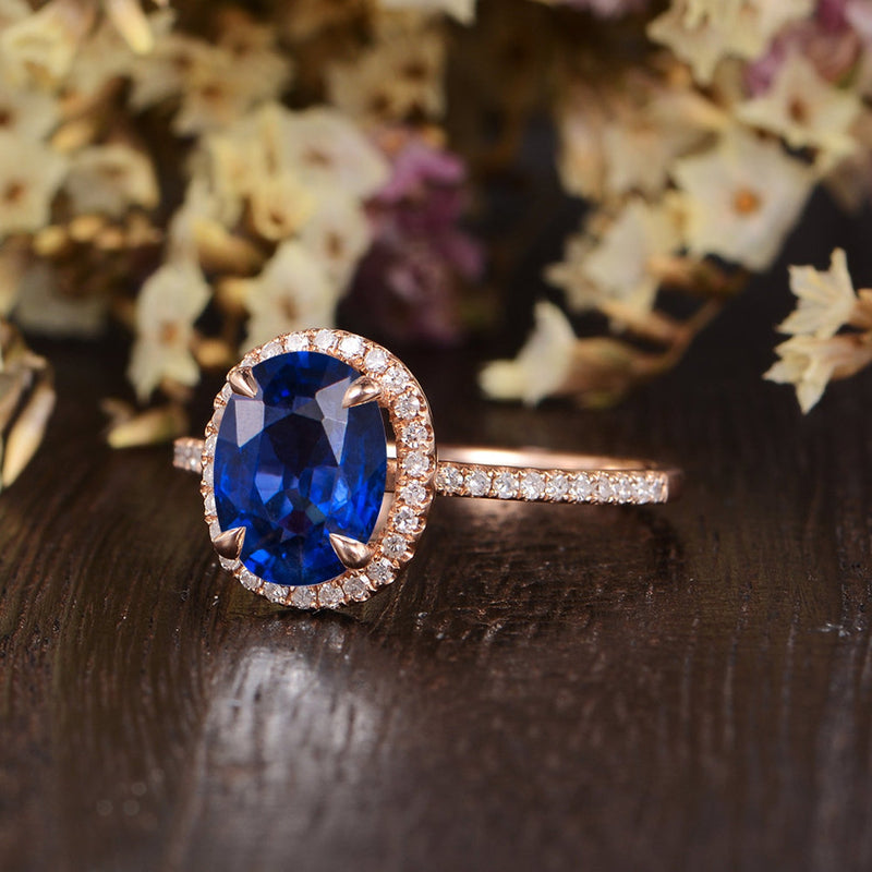 2.00ct Lab Created Blue Sapphire Engagement Ring, Vintage Design, Oval Cut, Available In All Metal Types