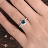 1.00ct Lab Created Blue Sapphire Engagement Ring, Art Deco Vintage Design, Round Cut, Available In All Metal Types