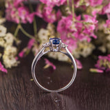 0.75ct Lab Created Blue Sapphire Engagement Ring, Vintage Design, Available In All Metal Types