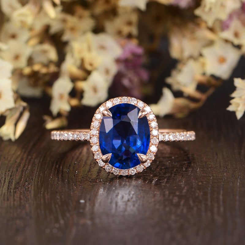 2.00ct Lab Created Blue Sapphire Engagement Ring, Vintage Design, Oval Cut, Available In All Metal Types
