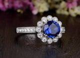 1.25ct Lab Created Blue Sapphire Engagement Ring, Art Deco Vintage Design, Available In All Metal Types