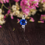 0.75ct Lab Created Blue Sapphire Engagement Ring, Vintage Design, Available In All Metal Types