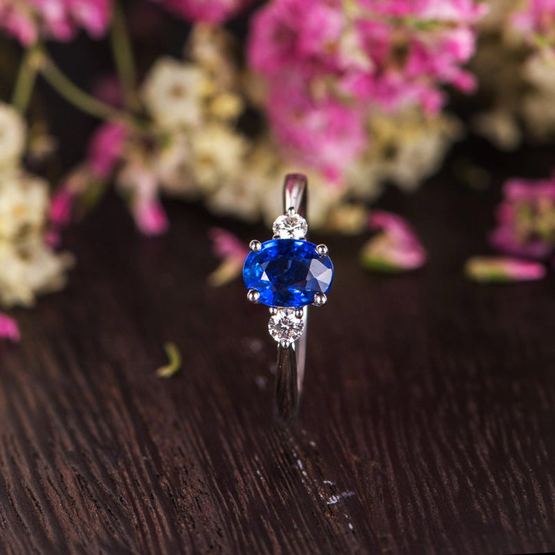0.75ct Lab Created Blue Sapphire Engagement Ring, Vintage Design, Available In All Metal Types