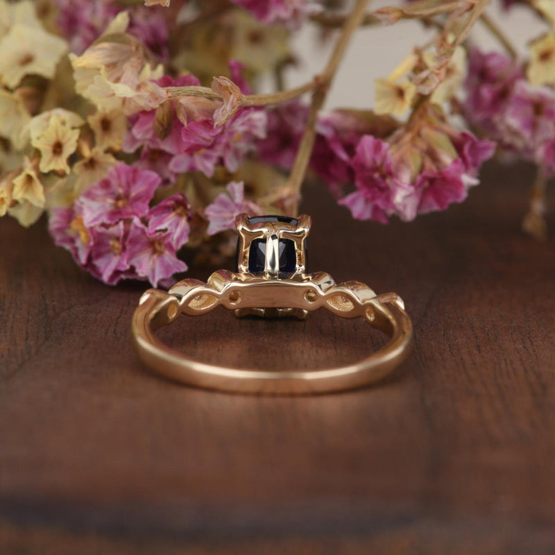 1.25ct Lab Created Blue Sapphire Engagement Ring, Art Deco Vintage Design, Cushion Cut, Available In All Metal Types