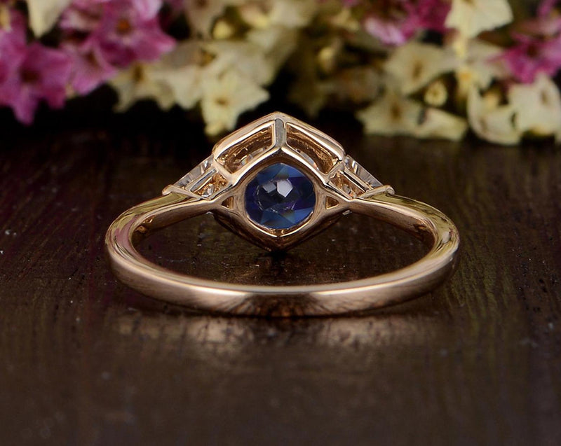1.00ct Lab Created Blue Sapphire Engagement Ring, Art Deco Vintage Design, Available In All Metal Types