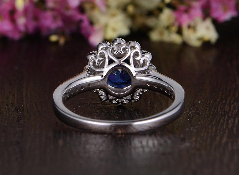 1.25ct Lab Created Blue Sapphire Engagement Ring, Art Deco Vintage Design, Available In All Metal Types