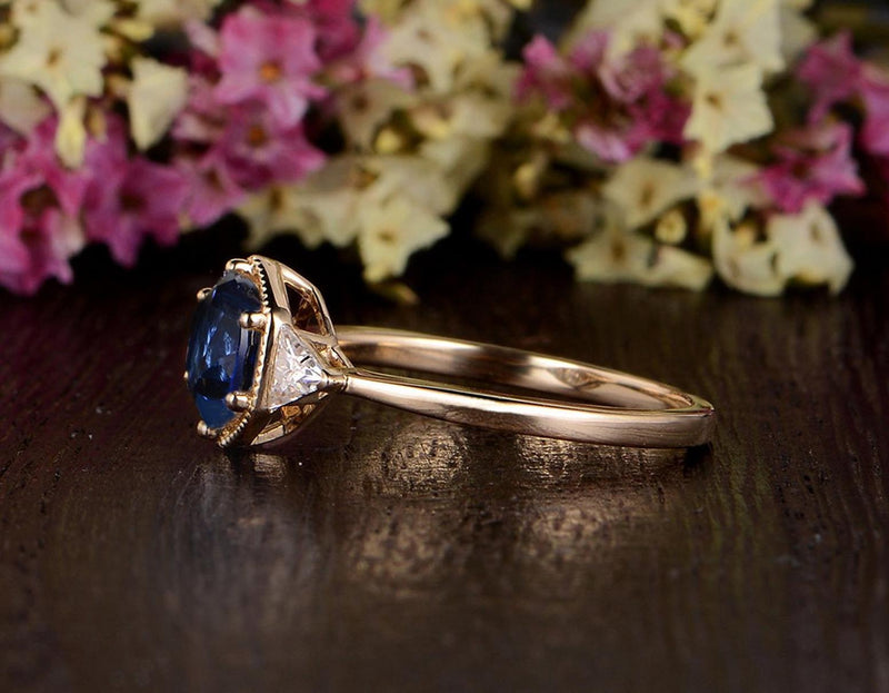 1.00ct Lab Created Blue Sapphire Engagement Ring, Art Deco Vintage Design, Available In All Metal Types