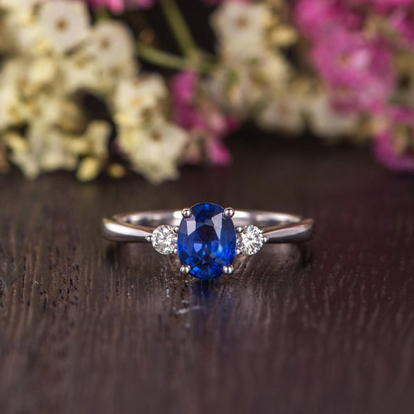 0.75ct Lab Created Blue Sapphire Engagement Ring, Vintage Design, Available In All Metal Types