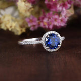 1.25ct Lab Created Blue Sapphire Halo Engagement Ring, Vintage Design, Available In All Metal Types