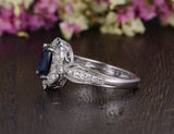 2.00ct Lab Created Blue Sapphire Engagement Ring, Art Deco Vintage Design, Cushion Cut, Available In All Metal Types