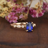 1.25ct Lab Created Blue Sapphire Engagement Ring, Art Deco Vintage Design, Cushion Cut, Available In All Metal Types