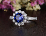 1.25ct Lab Created Blue Sapphire Engagement Ring, Art Deco Vintage Design, Available In All Metal Types