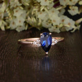 1.25ct Lab Created Blue Sapphire Ring, Art Deco Vintage Design, Pear Cut, Available In All Metal Types