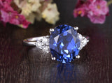 4.00ct Lab Created Blue Sapphire Ring, Art Deco Vintage Design, Oval Cut, Available In All Metal Types
