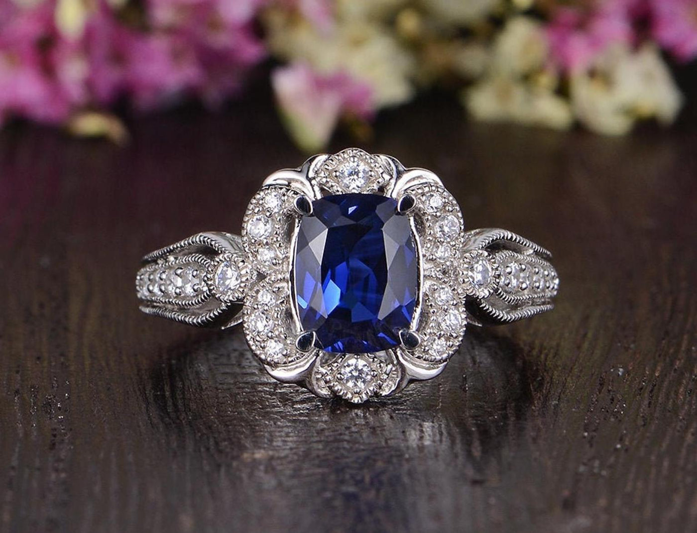 Vintage blue sapphire engagement rings cheap