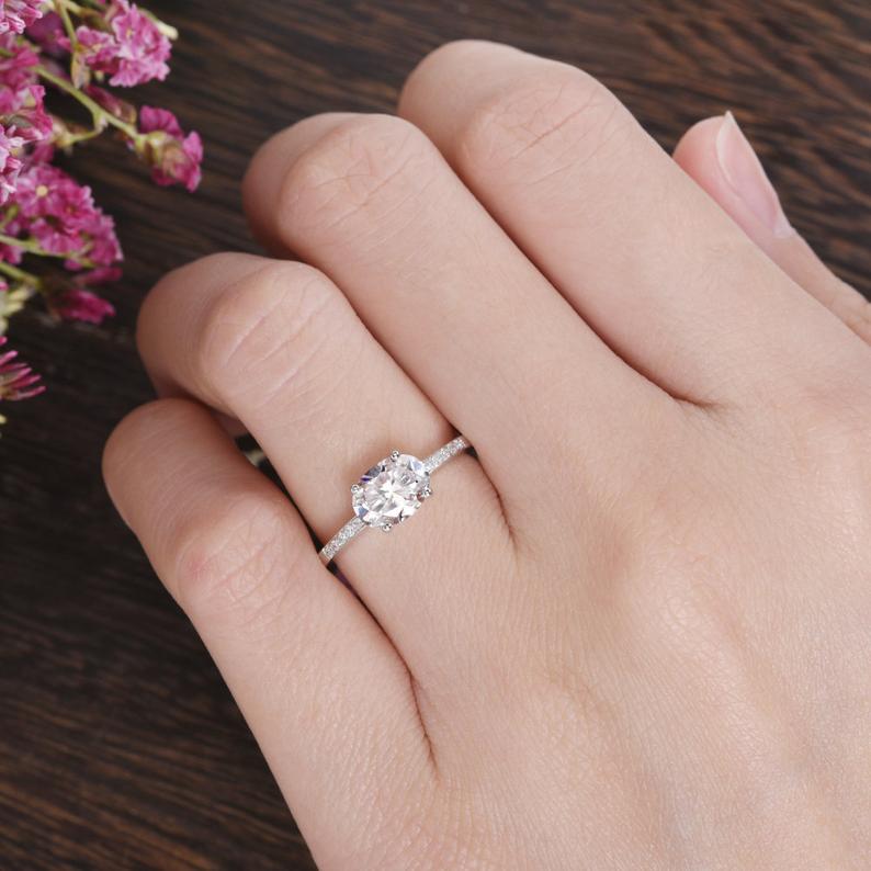 Oval Cut Moissanite Engagement Ring, Unique Vintage Design, Choose Your Stone Size & Metal