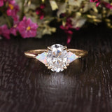 Oval Cut Moissanite & Opal Engagement Ring, Edwardian Design, Choose Your Stone Size & Metal