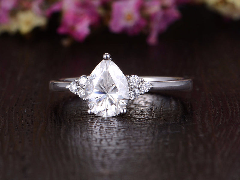 Pear Cut Moissanite Engagement Ring, Edwardian Design, Choose Your Stone Size & Metal