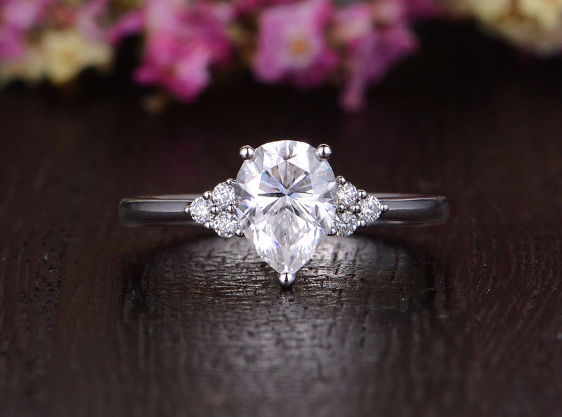 Pear Cut Moissanite Engagement Ring, Edwardian Design, Choose Your Stone Size & Metal