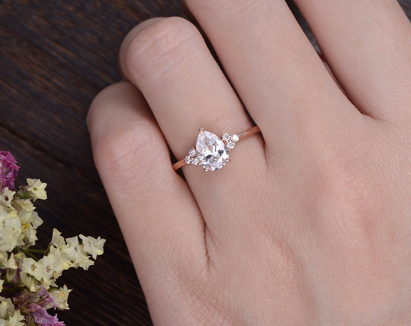 Pear Cut Moissanite Engagement Ring, Edwardian Design, Choose Your Stone Size & Metal