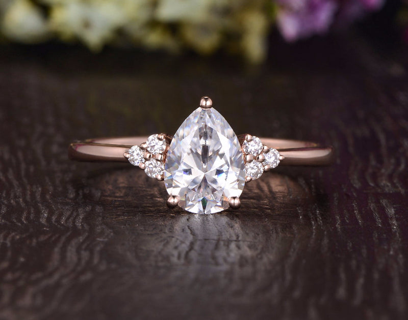 Pear Cut Moissanite Engagement Ring, Edwardian Design, Choose Your Stone Size & Metal