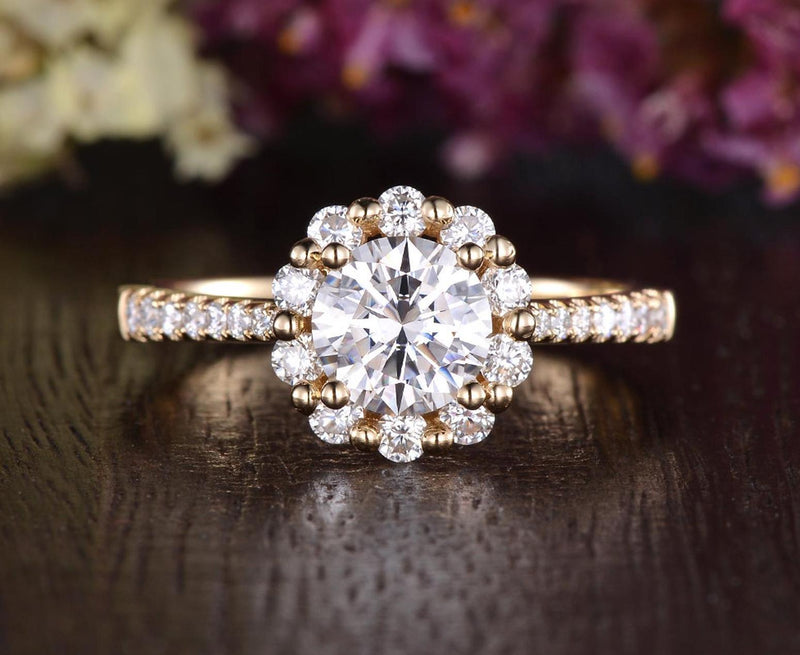 1.80ct Round Brilliant Cut Moissanite Engagement Ring Set, Available in All Metals, 1.00ct Main Stone