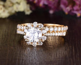 1.80ct Round Brilliant Cut Moissanite Engagement Ring Set, Available in All Metals, 1.00ct Main Stone