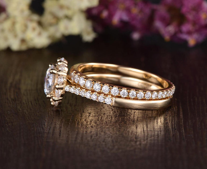 1.80ct Round Brilliant Cut Moissanite Engagement Ring Set, Available in All Metals, 1.00ct Main Stone