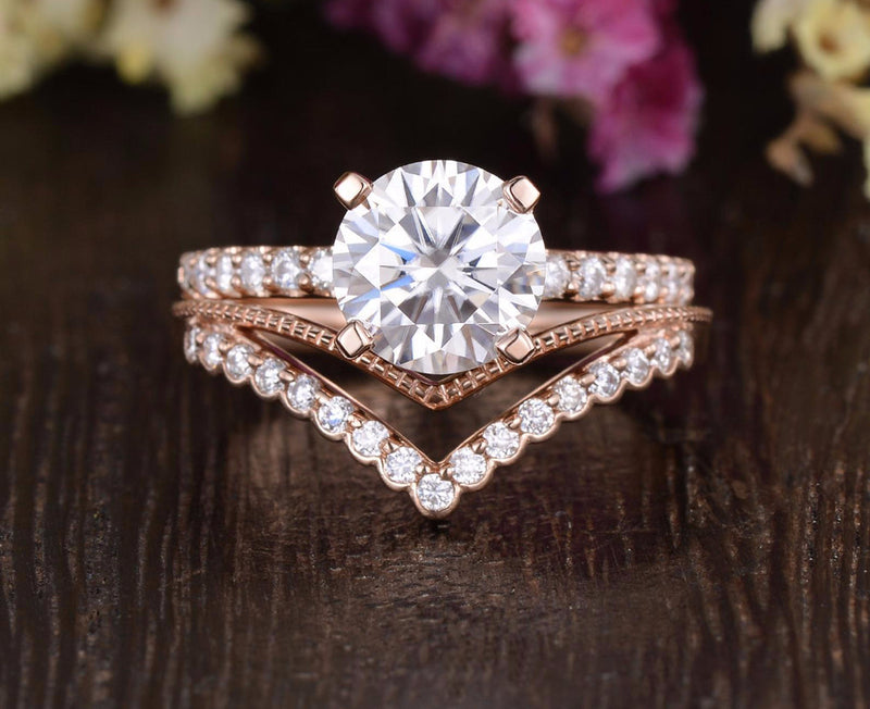 1.75ct Moissanite Ring Set, Round Cut Halo, Colour F, Clarity VVS, Available in a Choice of Metals, Centre Stone 1.25ct