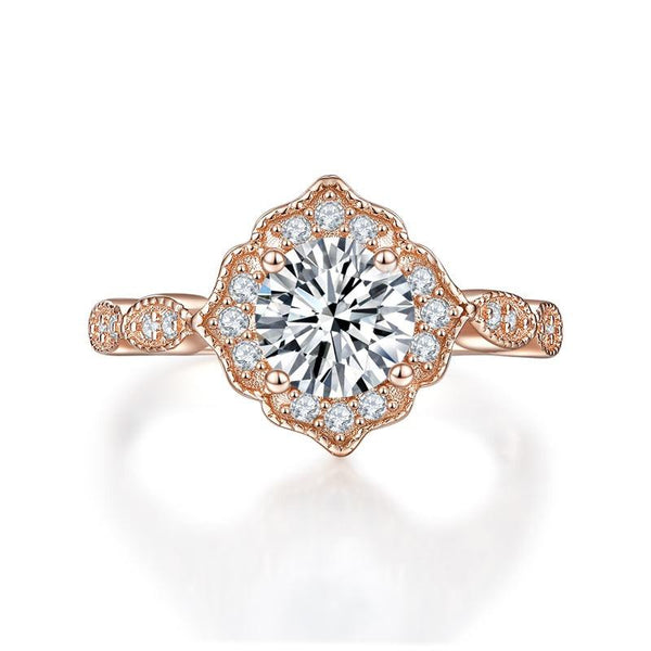 1.20ct Rose Gold, Round Brillaint Cut Diamond Halo Ring, 925 Sterling Silver Engagement Ring
