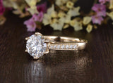 Round Cut Moissanite Engagement Ring, Vintage Six Claw Design