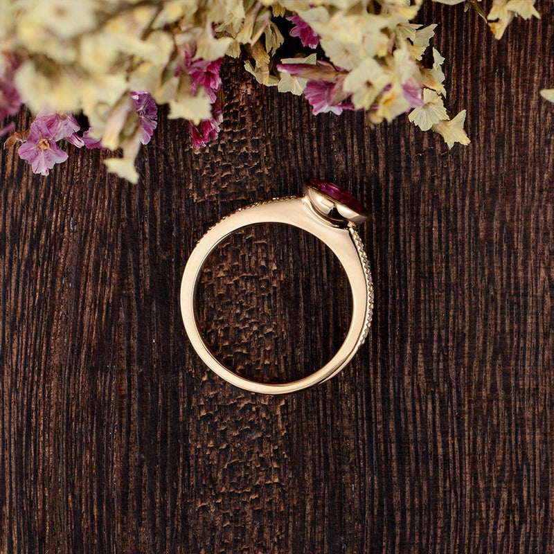 1.25ct Lab Created Ruby Halo Engagement Ring, Vintage Design, Round Cut, Available In All Metal Types