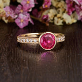1.25ct Lab Created Ruby Halo Engagement Ring, Vintage Design, Round Cut, Available In All Metal Types