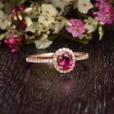 0.50ct Lab Created Ruby Halo Engagement Ring, Vintage Design, Oval Cut, Available In All Metal Types