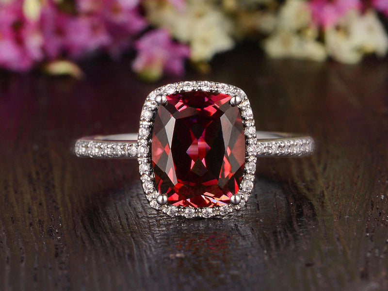Lab Created Ruby Round Cut Ring 18K Solid Gold Fine Jewelry Gemstone Rings  – Ring Deluxe